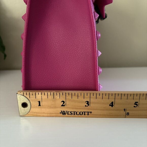 Hot Pink Handbag Spiky Studded Over Flap Top Handle Purse Bold Shoulder Strap - Picture 9 of 9